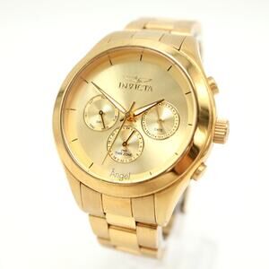Invicta Angel Gold Tone Calendar Day Date 40mm Watch Stainless Steel New Battery